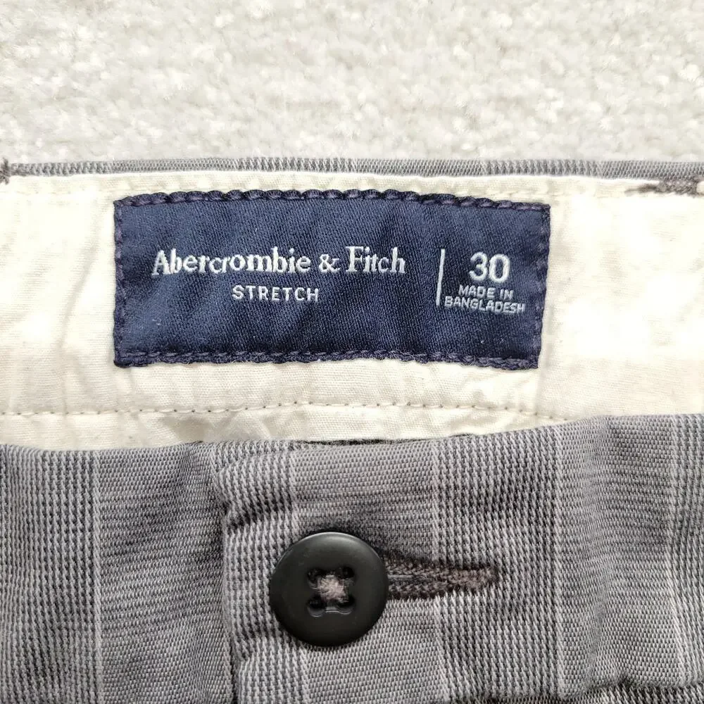 Abercrombie & Fitch Mens 30 Gray Plaid Stripe Stretch Chino Shorts